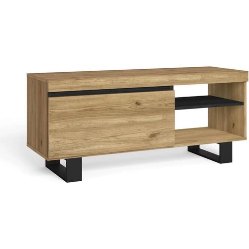 TV-Möbel Mod.Natural 'Eiche/Schwarz', 1 Tür und 2 Wohnungen, Wohnzimmer, 120x40x53cm - Skraut Home