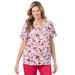 Plus Size Women's V-Neck Scrub Top by Comfort Choice in White Heart (Size M)