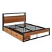 17 Stories Black Queen Size Metal Platform Bed Frame w/ Two Drawers Wood & Metal/Metal in Brown | 39.1 H x 62.1 W x 87.1 D in | Wayfair