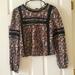 American Eagle Outfitters Tops | American Eagle Peasant Crop Balloon Boho Floral Top Sz M | Color: Black/Tan | Size: Mj