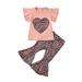 Qufokar Girl 0-3 Months Posh Blanket Trousers Outfits Flared Leopard Girls Heart Print T-Shirt Pants Baby Set Girls Outfits&Set