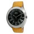 gino franco Men's 901YL Round Stainless Steel Genuine Leather Strap Watch