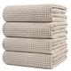 POLYTE Microfibre Oversize Quick Dry Lint Free Bath Towel, 152 x 76 cm, 4 Pack (Beige, Waffle Weave)