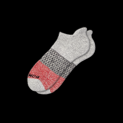 Men's Tri-Block Ankle Socks - Grey Heather And Red - Extra Large - Bombas