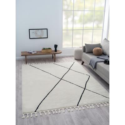 Hochflor-Teppich "Moroccan Signature", schwarz-weiß (weiß, schwarz), B:190cm H:24mm L:240cm, Polypropylen (PP), Polyester, MYFLAIR MÖBEL & ACCESSOIRES, Teppiche, Fransenteppich, modern, marokkanisches Design, Rauten Muster, weich, mit Fransen Image