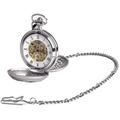 Woodford Celtic Knot Chrome Plated Double Full Hunter Skeleton Pocket Watch - Silver/Black