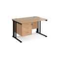 Office Desk | Rectangular Desk 1200mm With Pedestal | Beech Top With Black Frame | 800mm Depth | Maestro 25 MCM12P3KB