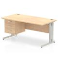 Impulse 1600 Rectangle Silver Cable Managed Leg Desk MAPLE 1 x 3 Drawer Fixed Ped