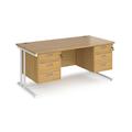 Office Desk | Rectangular Desk 1600mm With Double Pedestal | Oak Top With White Frame | 800mm Depth | Maestro 25 MC16P33WHO