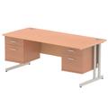 Impulse 1800 Rectangle Silver Cant Leg Desk Beech 2 x 2 Drawer Fixed Ped