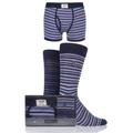 3 Pack - Trunks x 1 and Socks x 2 Pair Purple / Denim Spirit Gift Boxed Striped Trunks and Socks Men's Small - Jeep