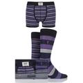 3 Pack - Trunks x 1 and Socks x 2 Pair Black / Purple / Grey Spirit Gift Boxed Mixed Striped Trunks and Socks Men's Small - Jeep