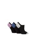 Ladies 3 Pair Pringle Plain and Patterned Cotton Trainer Socks Black Grey / Navy / Purple Heel & Toe 4-8 Ladies