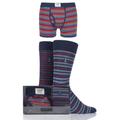 3 Pack - Trunks x 1 and Socks x 2 Pair Navy / Red / Grey Spirit Gift Boxed Striped Trunks and Socks Men's Small - Jeep
