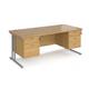 Office Desk | Rectangular Desk 1800mm With Double Pedestal | Oak Top With Silver Frame | 800mm Depth | Maestro 25 MC18P23SO