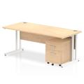 Impulse 1800 x 800mm Straight Office Desk Maple Top White Cantilever Leg Workstation 2 Drawer Mobile Pedestal