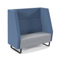 Encore high back 2 seater sofa 1200mm wide with black sled frame - late grey seat with range blue back and arms