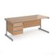 Office Desk | Rectangular Desk 1800mm With Pedestal | Beech Top With Silver Frame | 800mm Depth | Contract 25 CC18S3-S-B