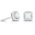 Silver Diamond & Pearl Cushion Halo Stud Earrings