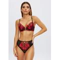 Ann Summers Floral The Hero Plunge, Size: 36B, Black And Red