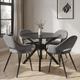 4 Seater Dining Set with Round Black Table and Grey Fabric Dining Chairs - Karie