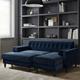 3 Seater Right Hand Facing L Shaped Sofa with Footstool in Navy Blue Velvet - Idris