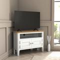 Corner TV Unit in White & Solid Oak with Storage - TV's up to 32 - Adeline