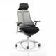 Flex Task Operator Chair White Frame Black Fabric Seat With Grey Back