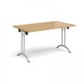 Rectangular folding leg table with silver legs and curved foot rails