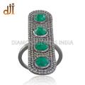 Emerald Gemstone Diamond Bar Ring, 925 Silver Cocktail Ring Jewelry, Pave Wedding Jewelry Women's Gift