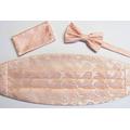 Mens Peach Paisley Satin Cummerbund Set Adjustable Back With Tie & Pocket Square