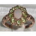 9K Solid English Rose Gold Oval Natural Colorful Opal & Peridot Cluster Flower Engagement Ring -October, August Birthstone -Customizable