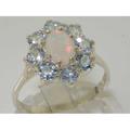 10K White Gold Natural Opal & Aaa Aquamarine Womens Cluster Ring - Customizable Platinum, 9K, 10K, 14K, 18K Yellow, Rose Or