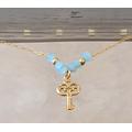 Key Pendant, Good Luck Charm , Necklace, Blue Light Key Necklace, Tiny Gold Dainty Jewelry