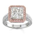 Ladies Platinum Pave Halo Engagement Ring With 14Kt Rose Gold Top & 1.00 Ctw G-Vs2 Diamonds 1.50Ct Princess White Sapphire