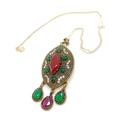 Large Emerald & Ruby 925 Silver Pendant Chain