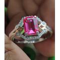 2.05 Ct Emerald Cut Tourmaline Pink & Diamond Engagement Ring in 925 Silver/Promise Proposal Birthday Gift Two-Tone