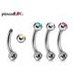 Curved Barbell, Barbell Piercing - Single Jeweled Bent 18G 16G 14G For Belly Ring, Eyebrows, Ear, Tragus, Helix