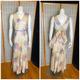 Vintage 1930's Cream Satin Dress With Purple, Orange, Pink & Blue Flowers Huge Back Bow, Size Medium