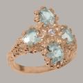 9K Rose Gold Natural Diamond & Aquamarine Womens Cluster Ring - Customizable 9K, 10K, 14K, 18K Yellow, Or White Platinum