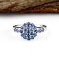 Natural Blue Sapphire Ring, Solid 925 Silver, Tarnish Free, Wedding Cluster Gift For Mom, Dainty Promisering, Free Ship