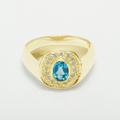 14K Yellow Gold Natural Blue Topaz & Cubic Zirconia Mens Signet Ring - Customizable 9K, 10K, 14K, 18K Yellow, Rose Or White Platinum