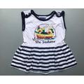Vintage Baby Girl Teddy Bear Sailor Dress Blue White Stripe Summer 6-9 Months 1990S