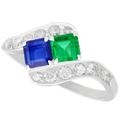 Vintage 0.47Ct Sapphire & 0.50Ct Emerald, 0.77Ct Diamond Platinum Twist Ring