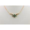 Vintage 1940S Handmade 14K Yellow Gold Emeralds Diamonds Necklace