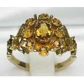 English 9K Yellow Gold Natural Citrine Unique Rosette Flower Cluster Pave Ring - Antique Style Customizeplatinum, 9K, 10K, 14K, 18K