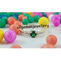 Emerald Engagement Ring Lab Round Cut Green Gemstone Sterling Silver May Birthstone