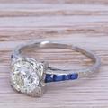 Art Deco 1.42 Carat Old Cut Diamond & Sapphire Ring, Circa 1925