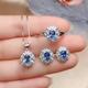 Sapphire Jewelry Set/Natural Ring Earrings Pendant Necklace White Gold Plated S925 Sterling Silver