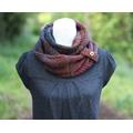 Scarf, Knitted Infinity Loop Scarf, Chunky Brown Grey Button Snood, Cowl, Gift For Her